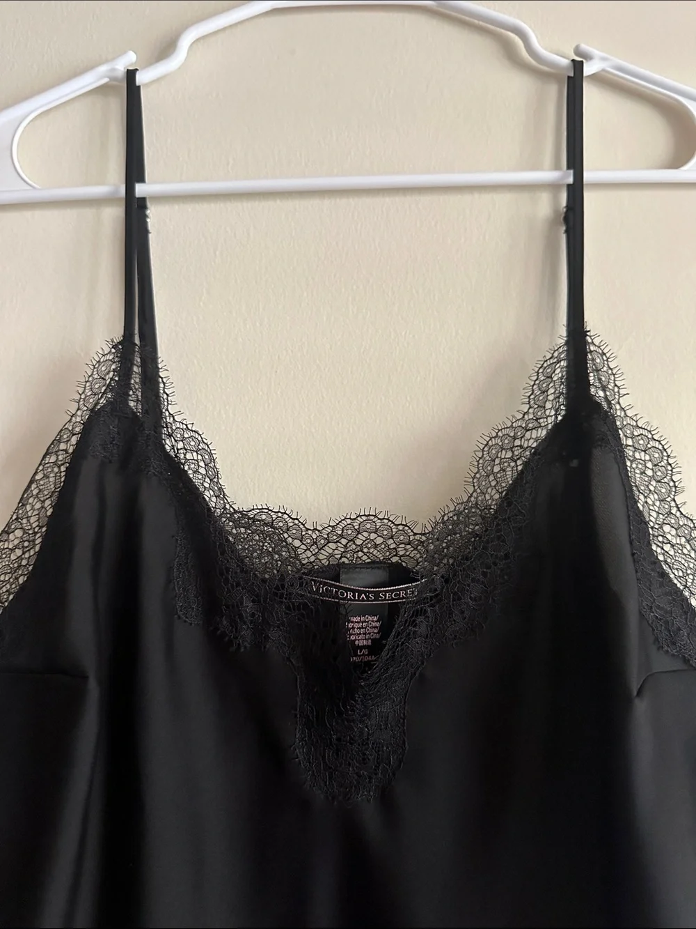 Victoria's Secret Black Satin Cami with Lace Trim